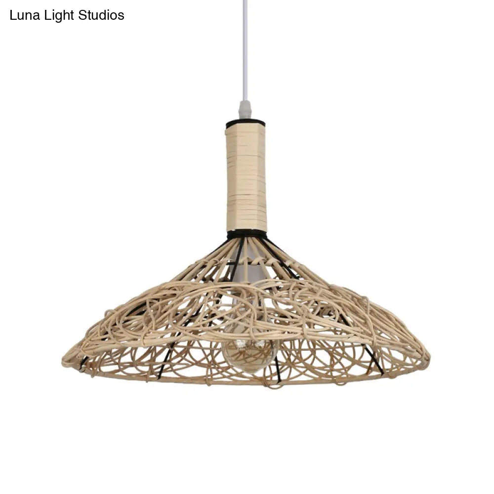 Asian Rattan Cone Ceiling Light - Stylish Wood Pendant Fixture For Living Room
