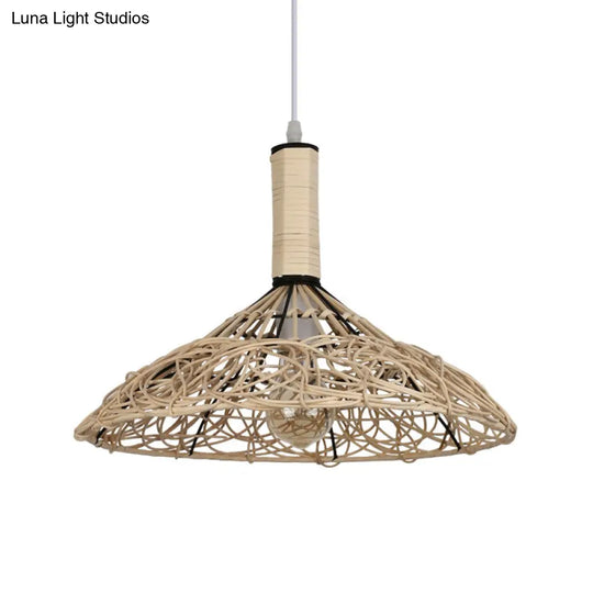 Asian Rattan Cone Ceiling Light - Stylish Wood Pendant Fixture For Living Room