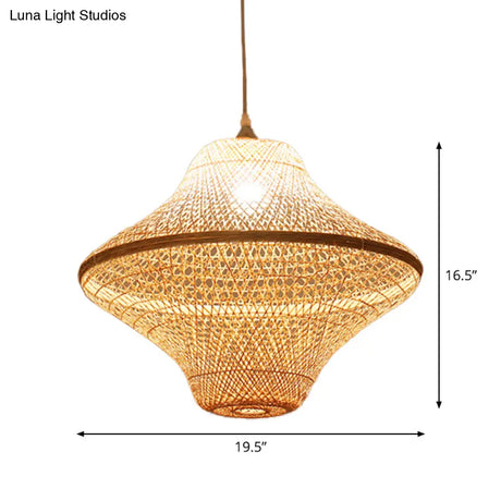 Asian Style Beige Diamond Pendant Bamboo Hanging Light For Tearoom With 1 Bulb