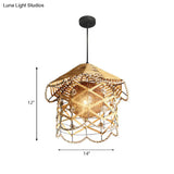 Asian Style Beige Pendant Light With Metal & Rope For Cottage