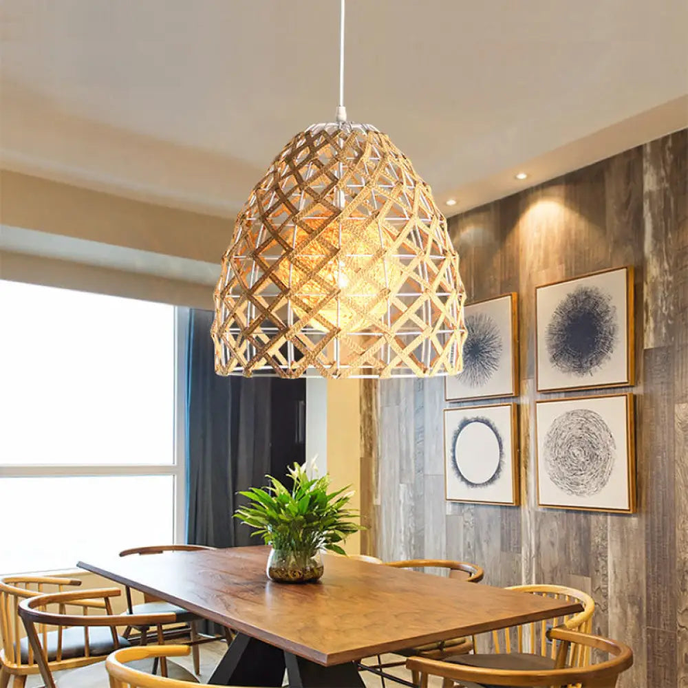 Asian Style Beige Pendant Light With Metal & Rope For Cottage Gold / C
