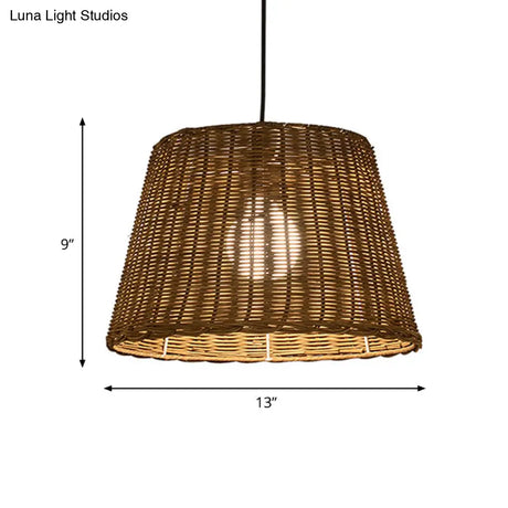 Asian Style Rattan Bucket Shade Pendant Light Beige 9.5/13 Width - Ideal For Dining Room
