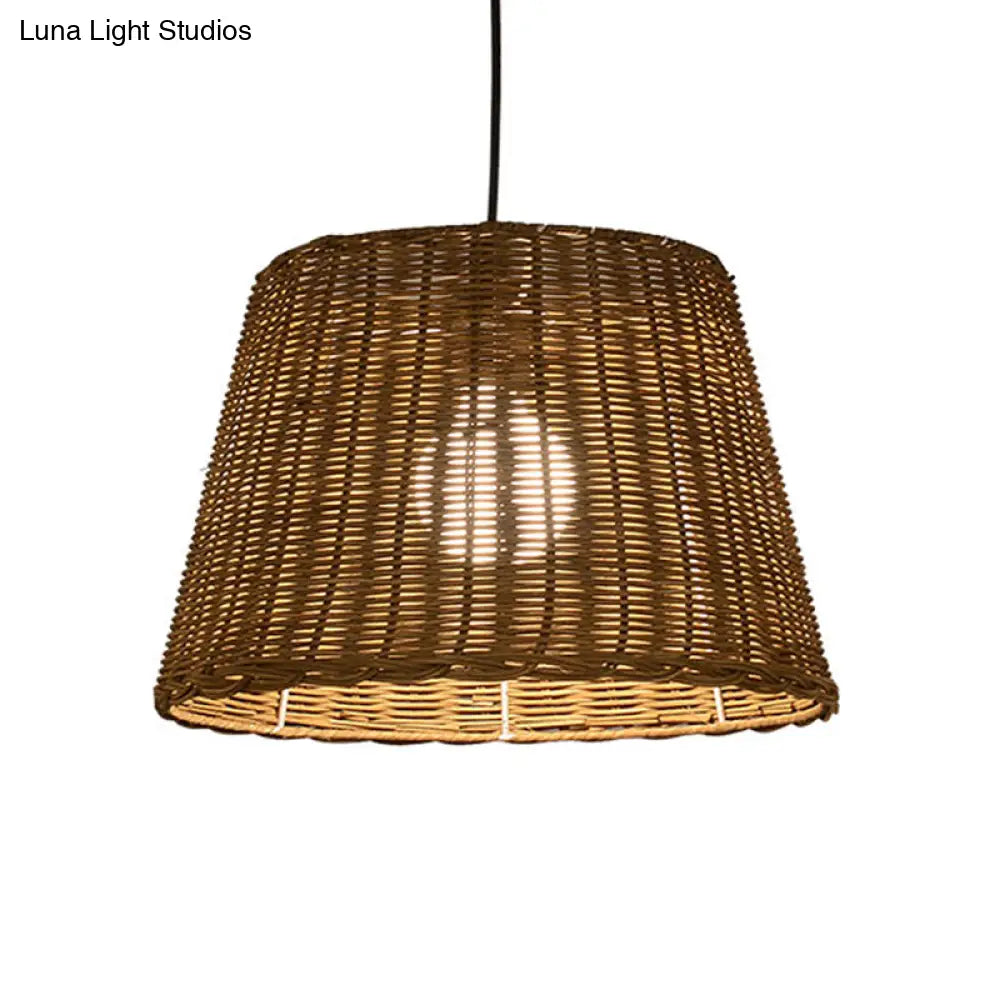 Asian Style Rattan Bucket Shade Pendant Light Beige 9.5/13 Width - Ideal For Dining Room