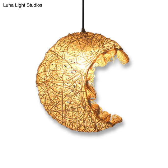 Asian Style Rattan Ceiling Light Fixture With Wood Detailing - Ideal For Restaurants