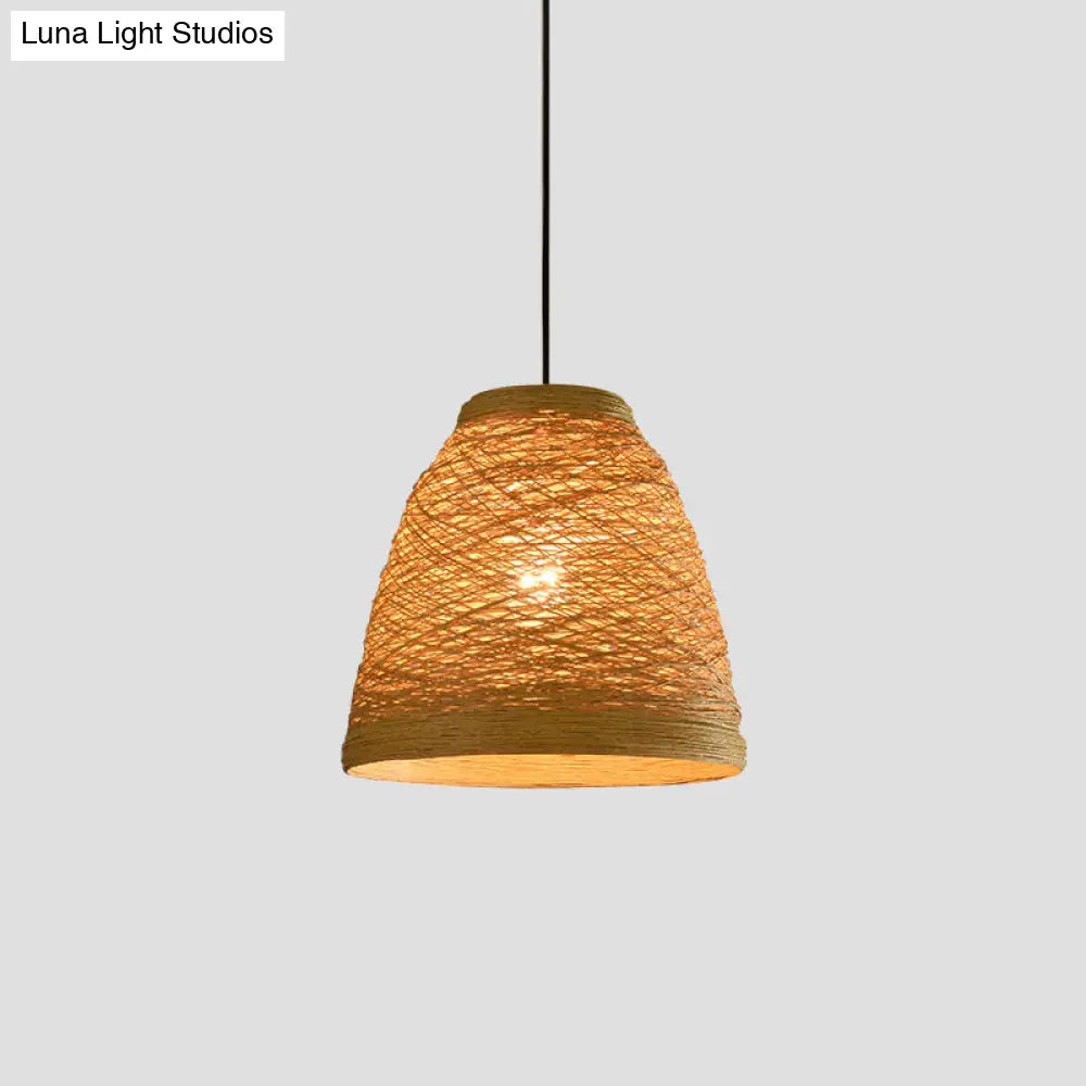Asian Style Rattan Weaving Bell Hanging Lamp - Suspension Pendant Light For Snack Bars (1 Bulb)
