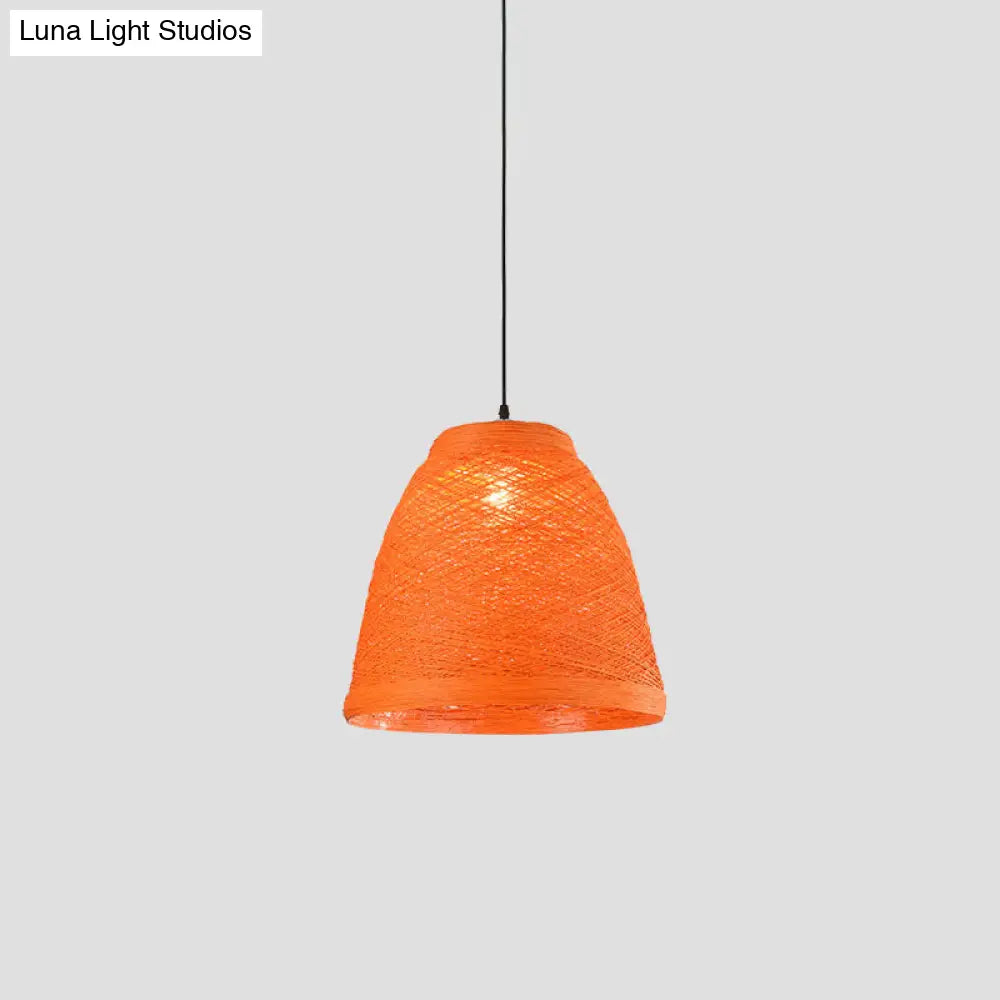 Asian Style Rattan Weaving Bell Hanging Lamp - Suspension Pendant Light For Snack Bars (1 Bulb)