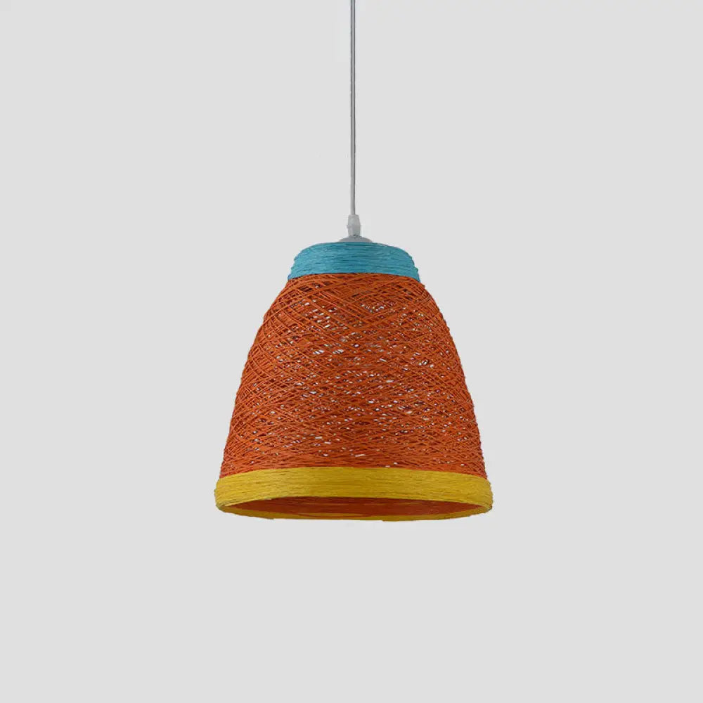 Asian Style Rattan Weaving Bell Hanging Lamp - Suspension Pendant Light For Snack Bars (1 Bulb)