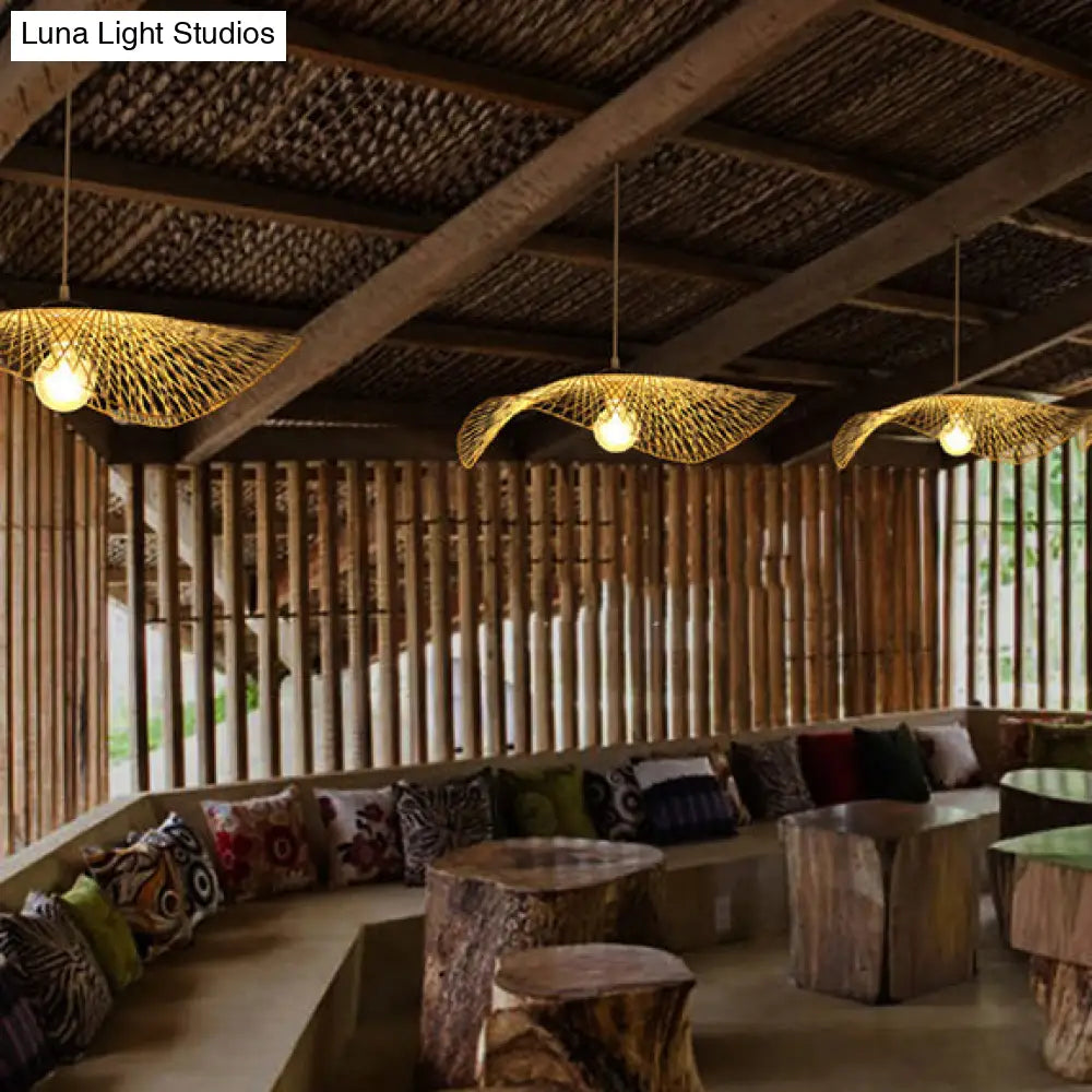 Asian Style Swirl Pendant Light Rattan Beige - 14 Or 18 Wide 1-Bulb Hanging Fixture For Restaurants