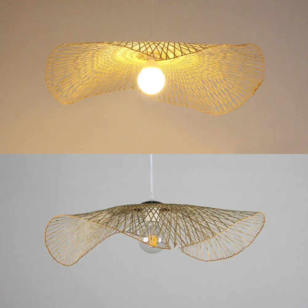 Asian Style Swirl Pendant Light Rattan Beige - 14 Or 18 Wide 1-Bulb Hanging Fixture For Restaurants