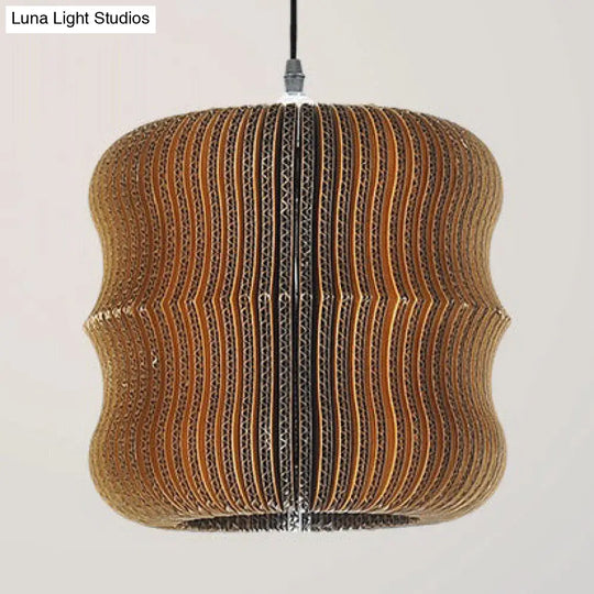 Asian Style Woven Shade Pendant Lamp With Corrugated Paper Design