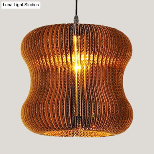 Asian Style Woven Shade Pendant Lamp With Corrugated Paper Design