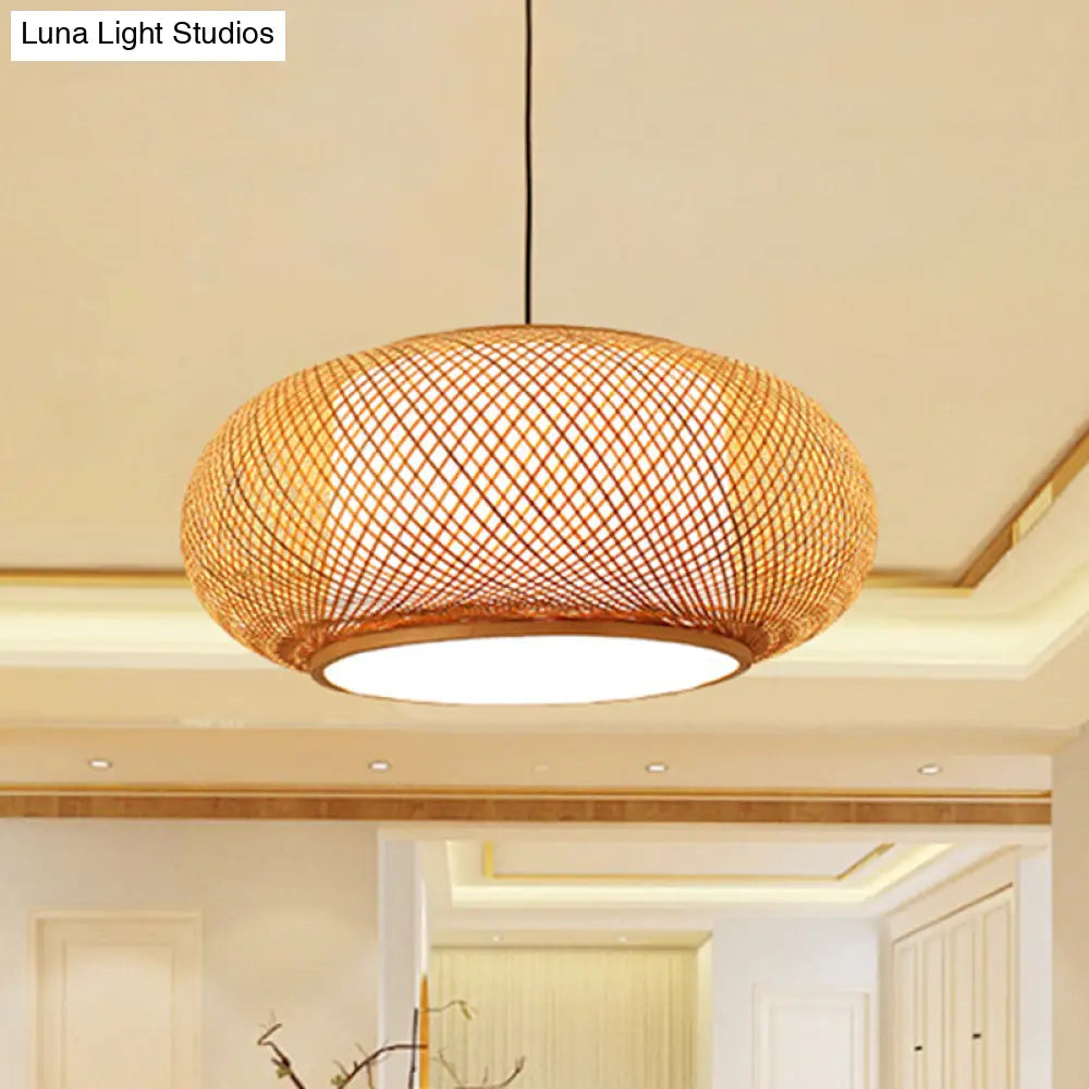 Asian Stylish Curved Bamboo Pendant Light - 16/19.5 Width 1 Beige Ideal For Living Rooms