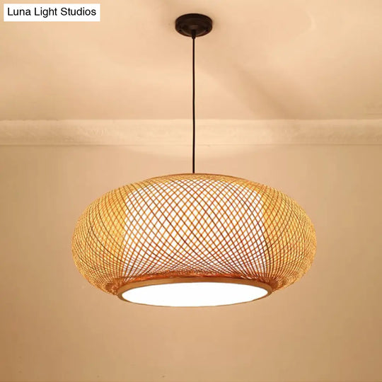 Asian Stylish Curved Bamboo Pendant Light - 16/19.5 Width 1 Beige Ideal For Living Rooms