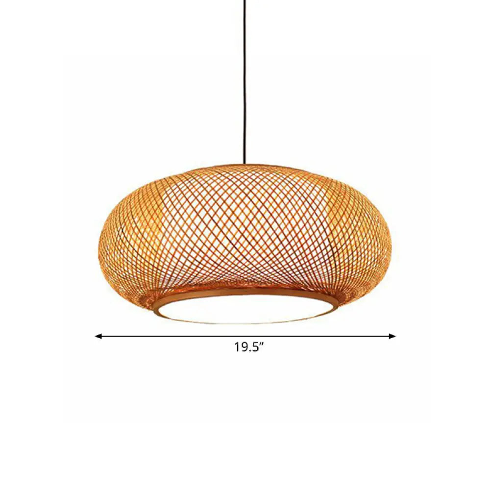 Asian Stylish Curved Bamboo Pendant Light - 16/19.5 Width 1 Beige Ideal For Living Rooms