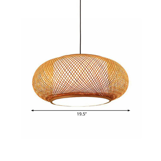Asian Stylish Curved Bamboo Pendant Light - 16/19.5 Width 1 Beige Ideal For Living Rooms