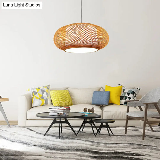 Asian Stylish Curved Bamboo Pendant Light - 16/19.5 Width 1 Beige Ideal For Living Rooms