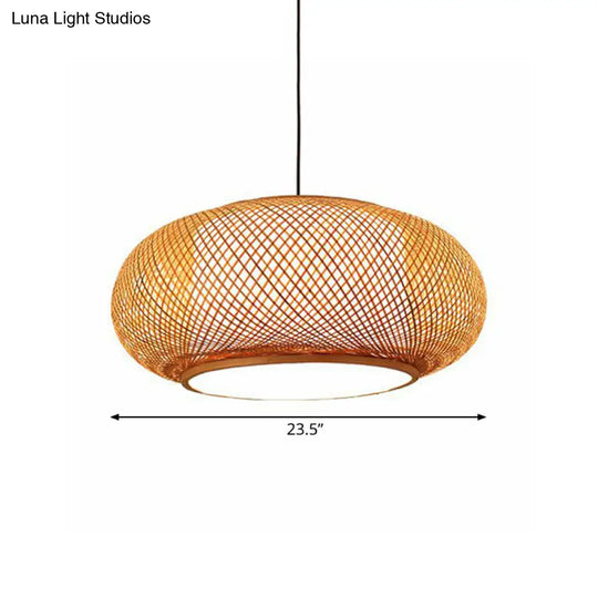 Asian Stylish Curved Bamboo Pendant Light - 16/19.5 Width 1 Beige Ideal For Living Rooms