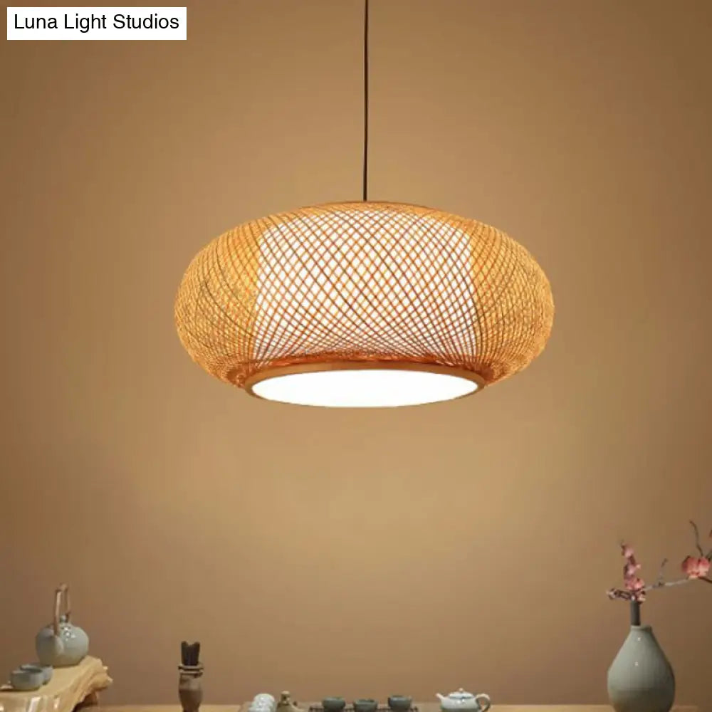 Asian Stylish Curved Bamboo Pendant Light - 16/19.5 Width 1 Beige Ideal For Living Rooms