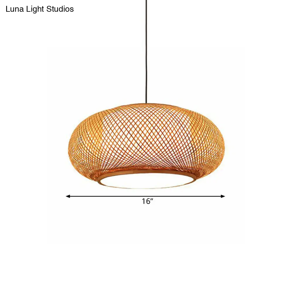 Asian Stylish Curved Bamboo Pendant Light - 16/19.5 Width 1 Beige Ideal For Living Rooms
