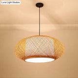 Asian Stylish Curved Bamboo Pendant Light - 16/19.5 Width 1 Beige Ideal For Living Rooms