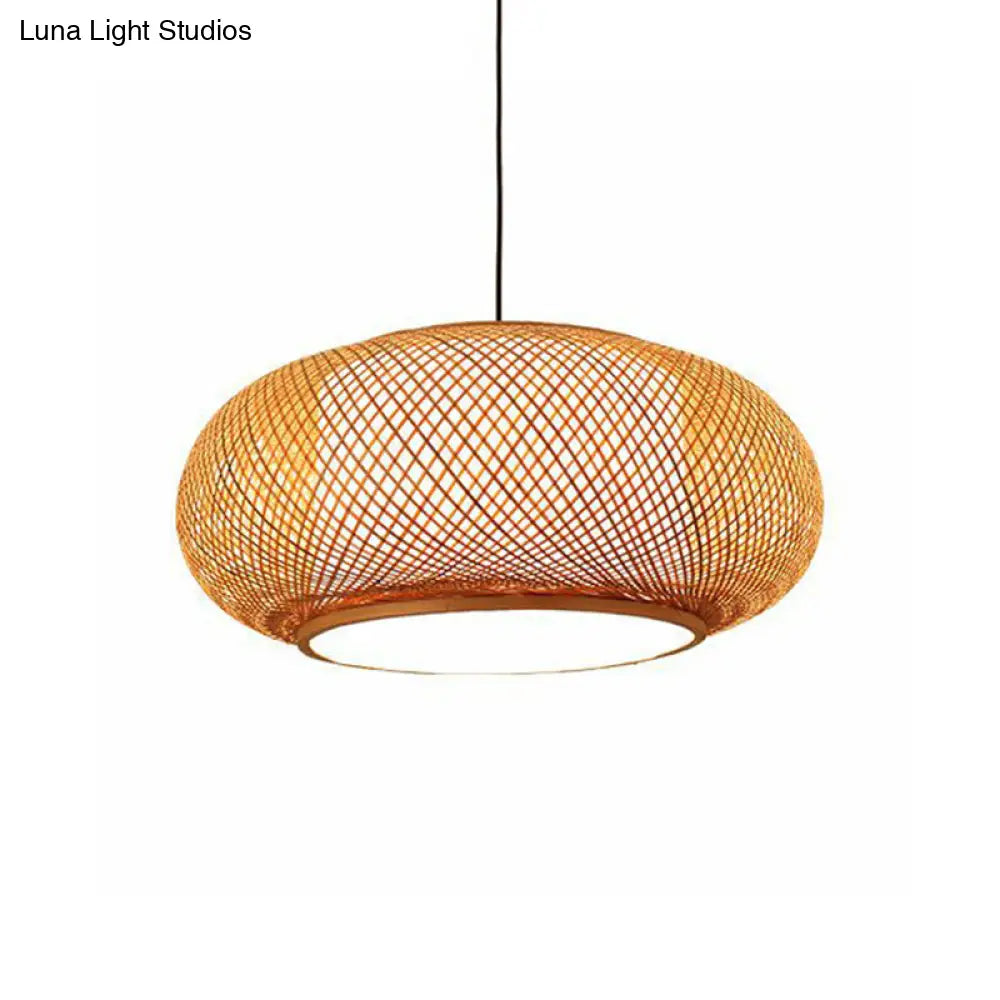 Asian Stylish Curved Bamboo Pendant Light - 16/19.5 Width 1 Beige Ideal For Living Rooms