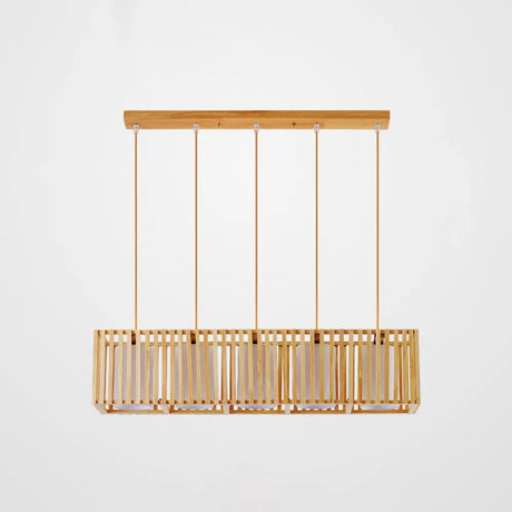 Asian Wood Island Pendant Light - Natural Finish 5 /