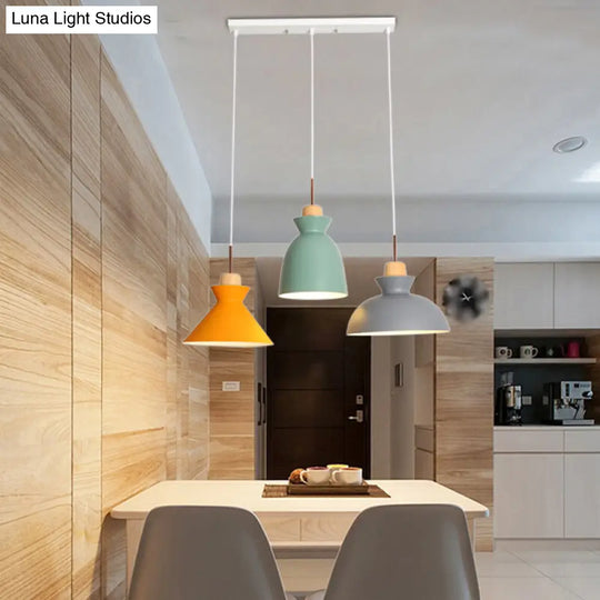 Assorted Wood Shade Pendant Lighting Fixture - 3 Head Suspension For Dining Room / Linear