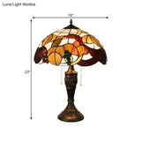 Aubrey - Tiffany 2 Heads Bowl Pull Chain Table Lighting Brown/White-Brown Glass Nightstand Lamp