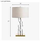 Aubrey - White Fabric Table Lamp With Clear Glass Block Deco