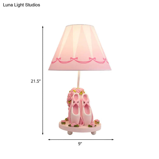 Girls Ballet Shoes Bedside Lamp - Pink Resin Table Light With Cone Shade