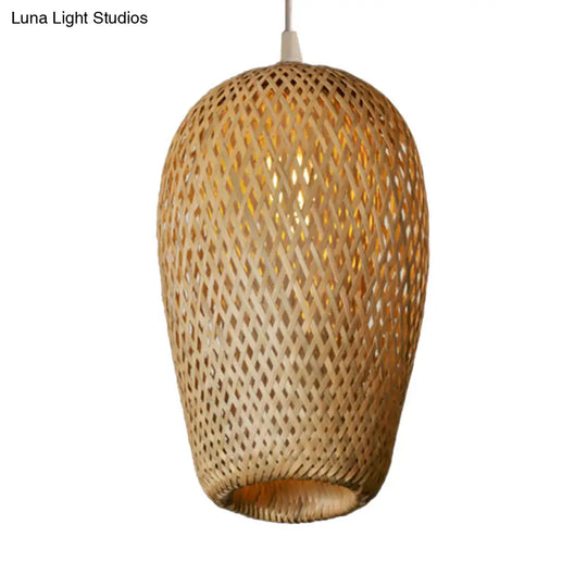 Bamboo 1-Light Pendant Lamp: Lodge Style Woven Shade Kitchen Suspension Lighting In Yellow (9/10