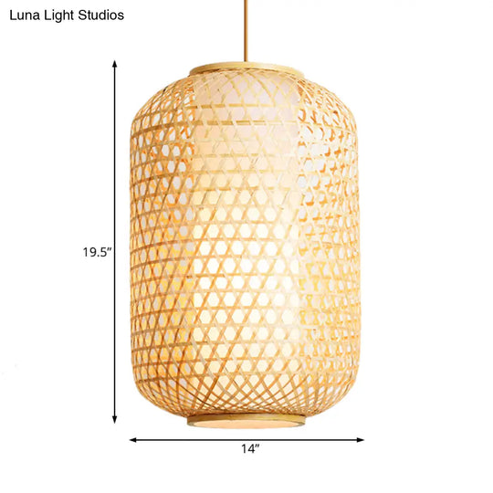 Bamboo Asian Lantern Pendant Light - Single Head Ceiling Drop For Restaurant & Dining Room Decor