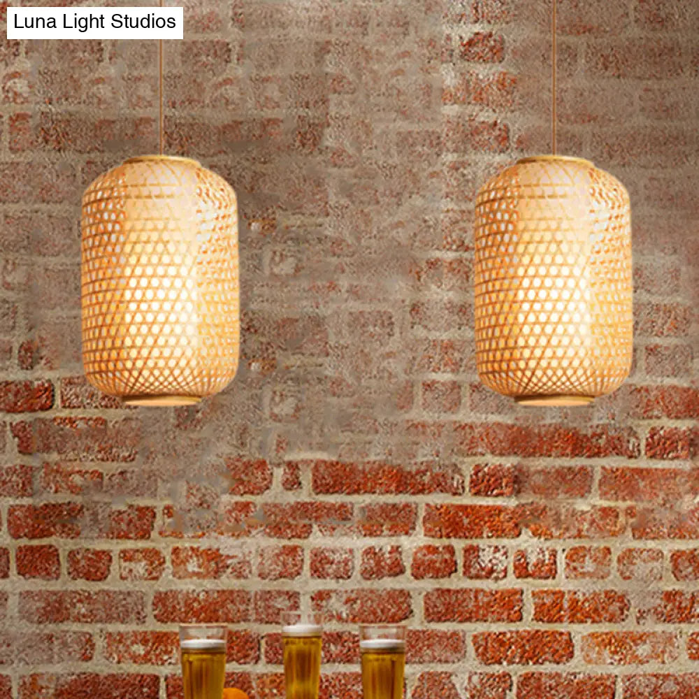 Bamboo Asian Lantern Pendant Light - Single Head Ceiling Drop For Restaurant & Dining Room Decor