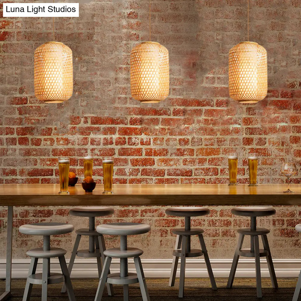 Bamboo Asian Lantern Pendant Light - Single Head Ceiling Drop For Restaurant & Dining Room Decor