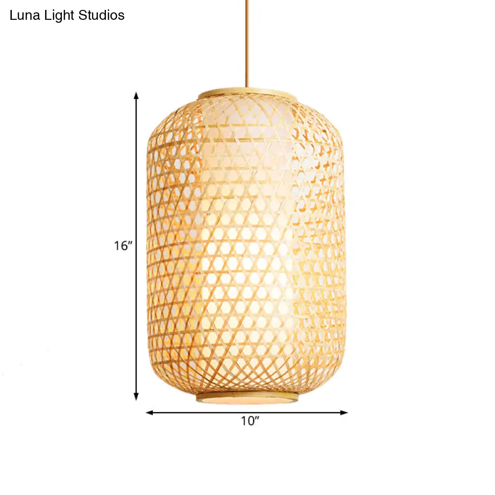 Bamboo Asian Lantern Pendant Light - Single Head Ceiling Drop For Restaurant & Dining Room Decor