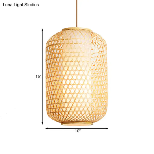 Bamboo Asian Lantern Pendant Light - Single Head Ceiling Drop For Restaurant & Dining Room Decor