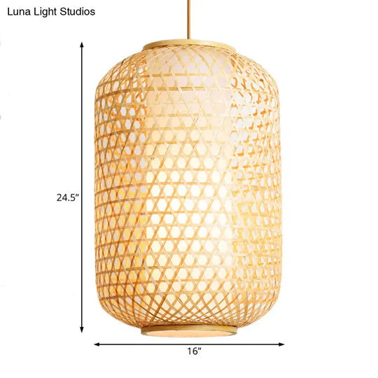 Bamboo Asian Lantern Pendant Light - Single Head Ceiling Drop For Restaurant & Dining Room Decor