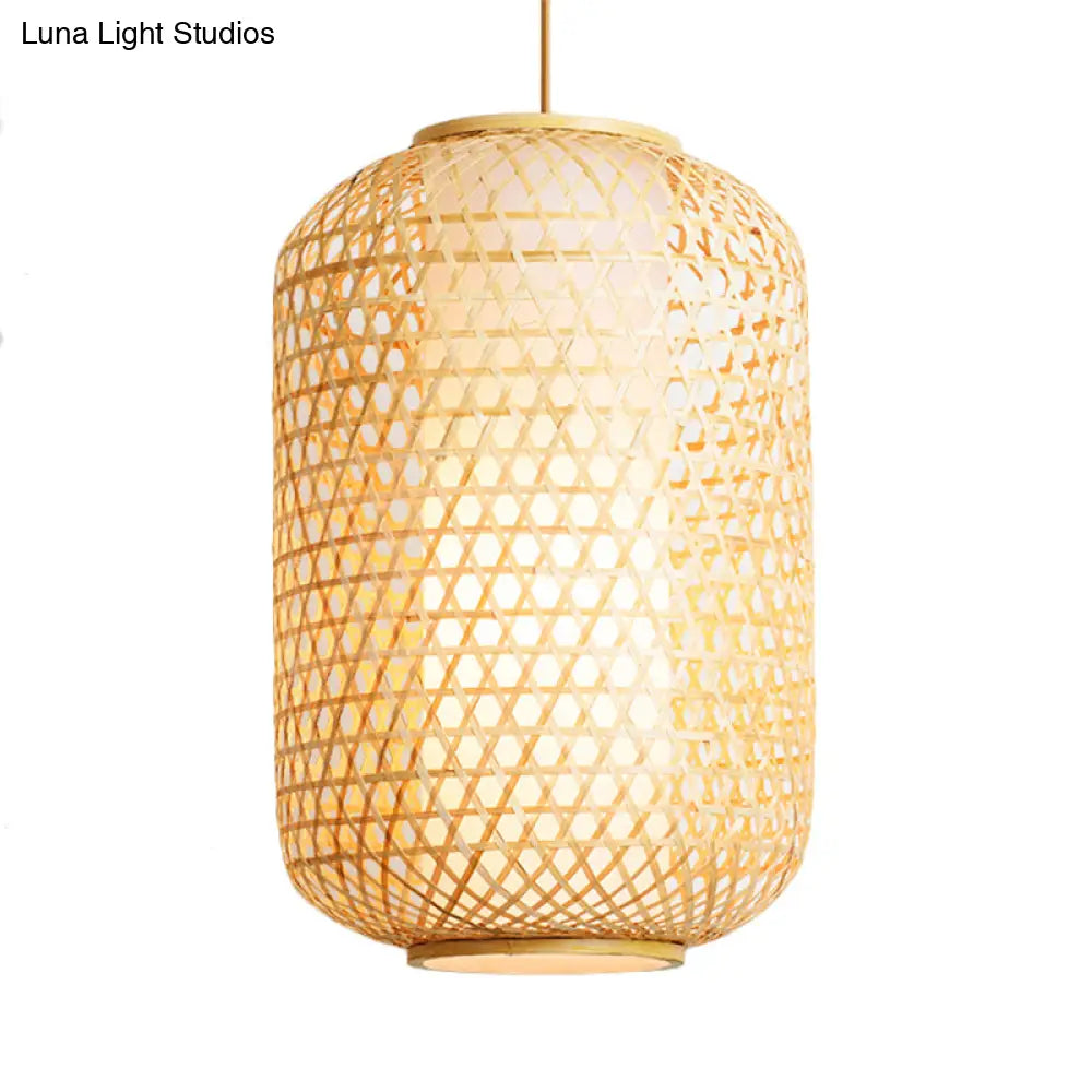 Bamboo Asian Lantern Pendant Light - Single Head Ceiling Drop For Restaurant & Dining Room Decor