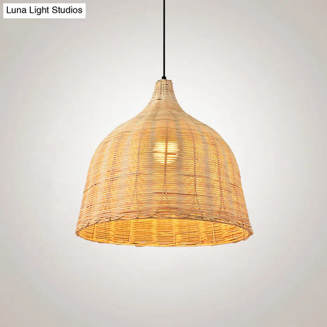 Bamboo Bell Hanging Lamp: Handcrafted 1-Light Pendant For Restaurants - 10’/12’/23.5’ Wide