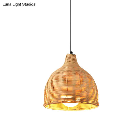 Bamboo Bell Hanging Lamp: Handcrafted 1-Light Pendant For Restaurants - 10’/12’/23.5’ Wide