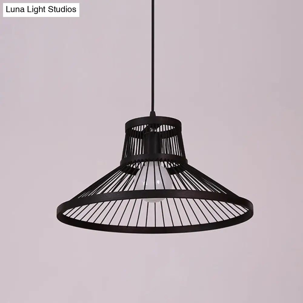 Bamboo Cage Pendant Lighting - Chinese Style 1-Light Black Ceiling Lamp / C