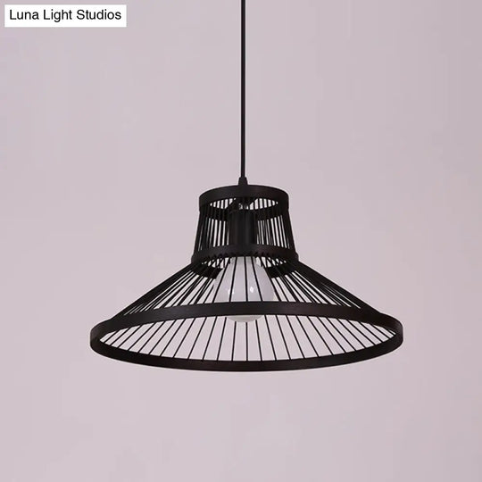 Bamboo Cage Pendant Lighting - Chinese Style 1-Light Black Ceiling Lamp / C