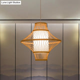 Bamboo Ceiling Light: Asian Inspired Wood Fixture With Suspended Cylinder Shade