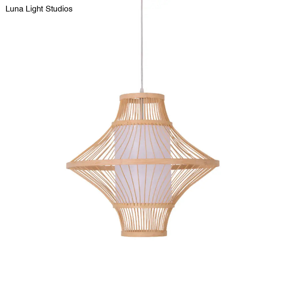 Bamboo Ceiling Light: Asian Inspired Wood Fixture With Suspended Cylinder Shade