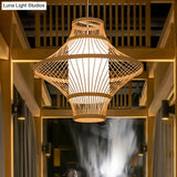 Bamboo Ceiling Light: Asian Inspired Wood Fixture With Suspended Cylinder Shade