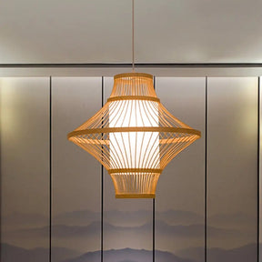 Bamboo Ceiling Light: Asian Inspired Wood Fixture With Suspended Cylinder Shade