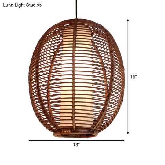 Bamboo Ceiling Pendant Light - Asian Style Brown Finish Ideal For Dining Room