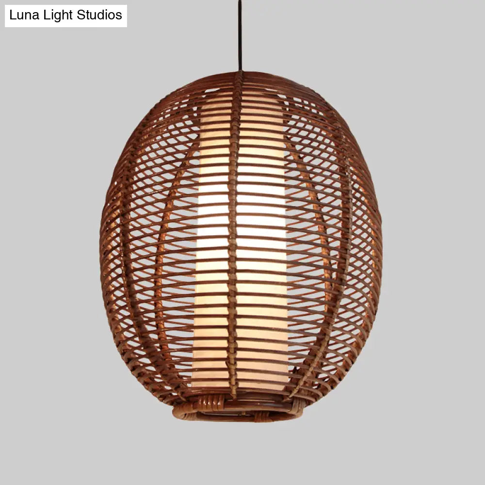 Bamboo Ceiling Pendant Light - Asian Style Brown Finish Ideal For Dining Room