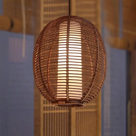 Bamboo Ceiling Pendant Light - Asian Style Brown Finish Ideal For Dining Room