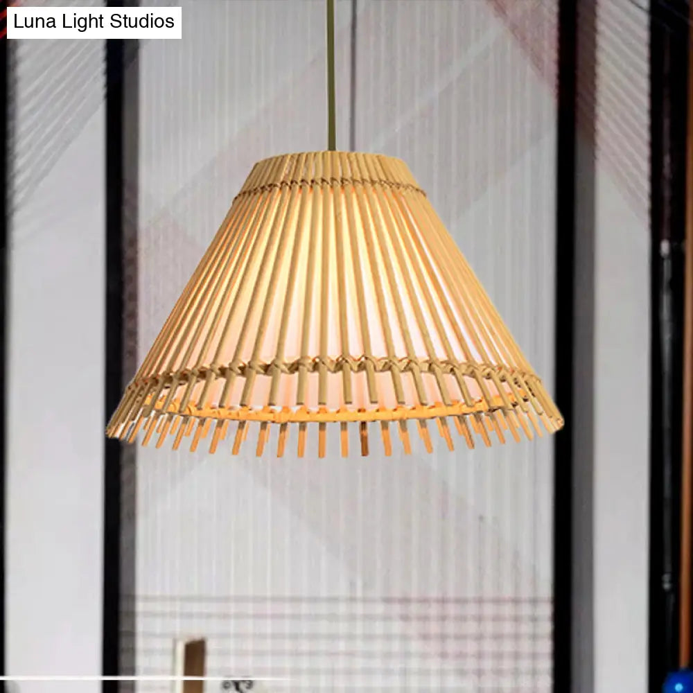 Bamboo Cone Ceiling Lamp: Modern Wood Pendant Light - Ideal For Living Room